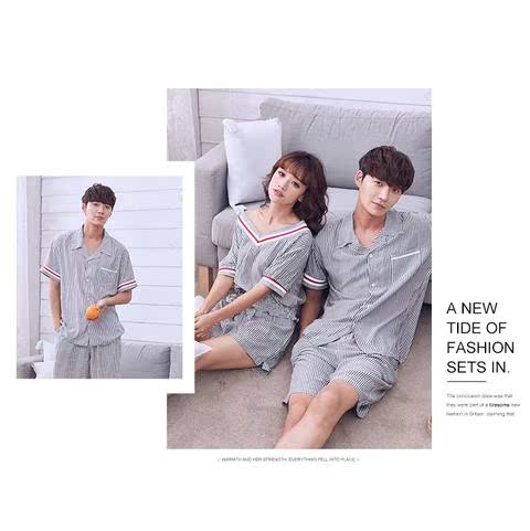 Goreer mùa hè mới gợi cảm ngọt ngào nam nữ đồ ngủ sọc thời trang giản dị cặp đôi phục vụ nhà phù hợp 芜 đồ bộ kiểu
