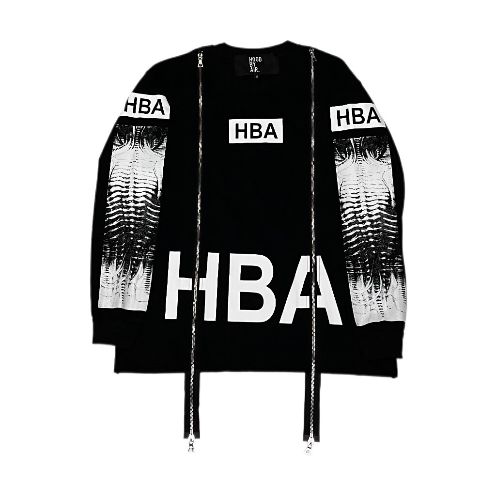 HBA 地形図風長袖カットソー L ブラック Hood by air HBA 地形図風長袖