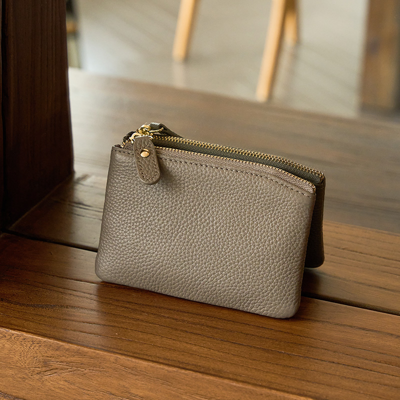 Genuine Leather Zero Wallet Woman Mini Calf Leather Hand Grab Key Bag New Coin Bag Small double zipped small wallet-Taobao
