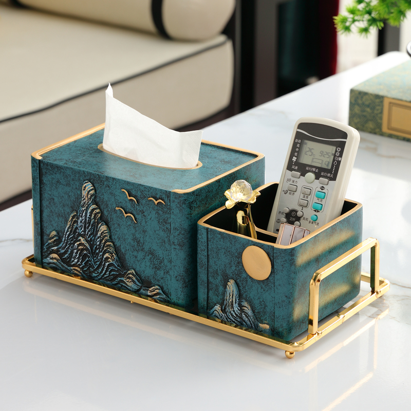 New Chinese Home Living Room Dining Paper Towels Box Light Lavish Home Tea Table Toilet Paper Box Multifunction Remote Control Containing Pendulum