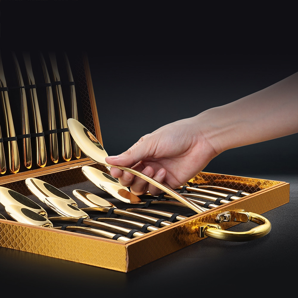 European Palace-Style Tableware Set, Light Luxury High-End Steak Knife, Fork and Spoon, Stainless Steel Gold Knife and Fork, Housewarming Gift