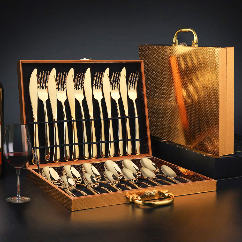 European Palace-Style Tableware Set, Light Luxury High-End Steak Knife, Fork and Spoon, Stainless Steel Gold Knife and Fork, Housewarming Gift