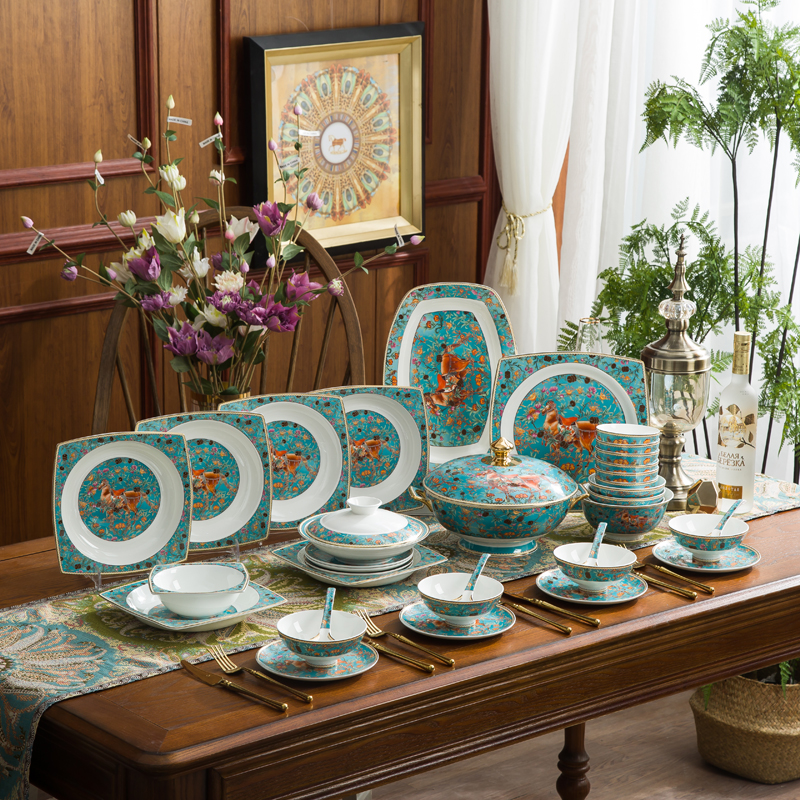 Jingdezhen enamel Enamel Color Cutlery Luxury luxury European style palace Home Bowls Courtesy box set Ceramic Cutlery Gift