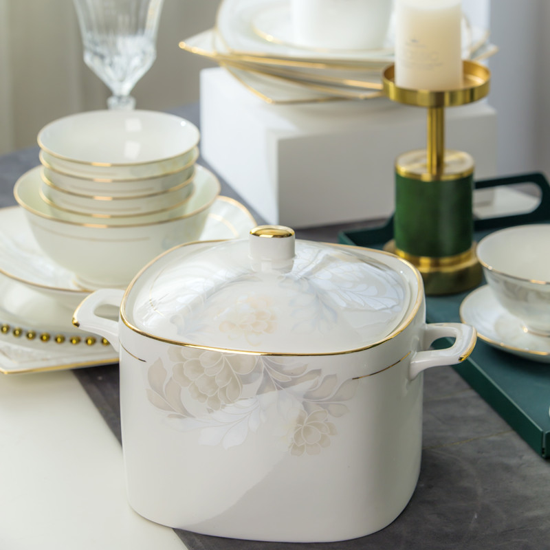 Choose your own Jingdezhen Court style European-style bone China tableware High-footed rice bowl Noodle bowl Pot fish plate Square plate Triangular plate