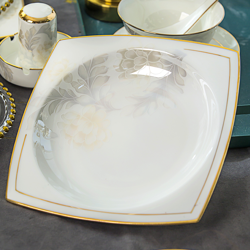 Dishes set Household modern simple high-grade light luxury square bone china tableware set combination Jingdezhen European bowl