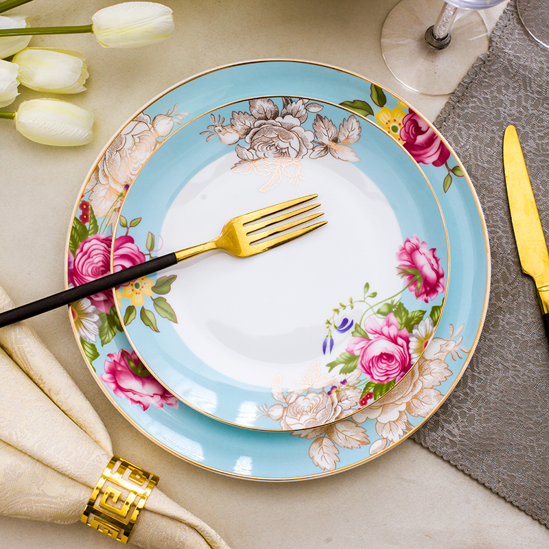 Chinese ceramic tableware suit wedding giftsDetown high-end bone ceramics eating dish dish European household combination
