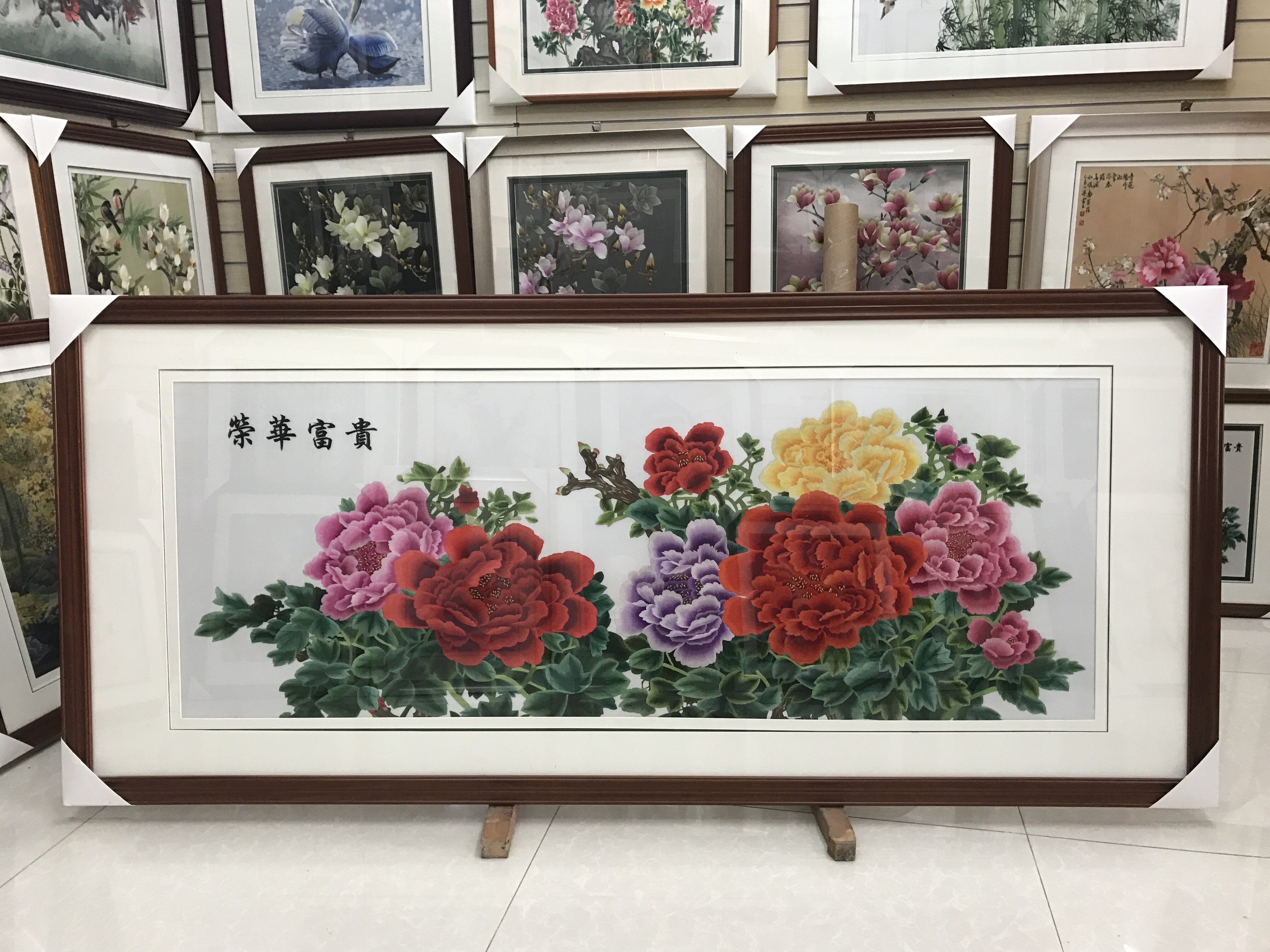 Pure handmade new boutique Suzhou embroidery painting Su embroidery finished product hanging painting Xuanguan decoration painting 60160 flowers Kaifu expensive