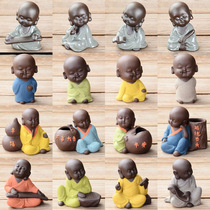 Creative cute small tea pet boutique can raise purple sand little monk character handmade tea play tea table ceramic tea art ornaments