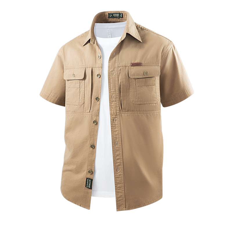 Six-Pocket Pure Cotton Short-Sleeve Work Shirt for Men, Multi-Pocket Outdoor American Casual Shirt, New Summer Style Six-Pocket Pure Cotton Short-Sleeve Work Shirt for Men, Multi-Pocket Outdoor American Casual Shirt, New Summer Style
