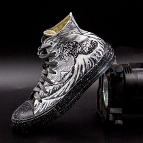 Original hand-painted rock version Kanagawa surf high-top canvas shoes Japanese black and white sneakers mens and womens casual shoes customization