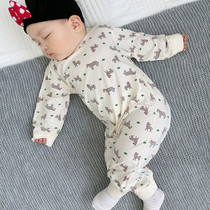 Baby pajamas spring and autumn jumpsuit long sleeve thin anti-cold belly protection 0-6 years old baby kick pajamas