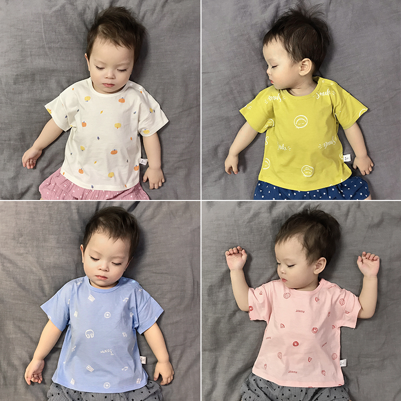 Baby short sleeve t-shirt summer light thin pure cotton Korean version loose blouse foreign baby short sleeve t-shirt