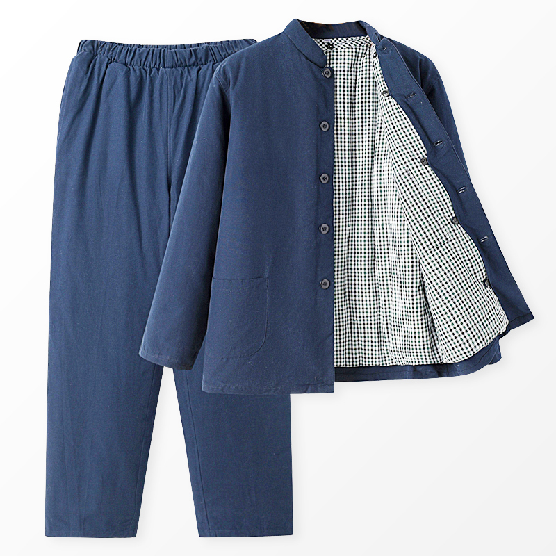 Middle-Aged and Elderly Men's Traditional Handmade Pure Cotton Padded Jacket and Pants Set, Thickened, Detachable Cotton Clothing with Buttons, Winter Wear