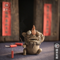 Twelve firecrackers lion wake up lucky Pixiu tea pet small ornaments can be raised opening New Year gifts Spring Festival gifts