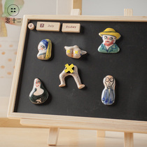 Twelve Nordic ins ceramic refrigerator stickers magnets Van Gogh Mona Lisa blackboard stickers creative handmade brooches