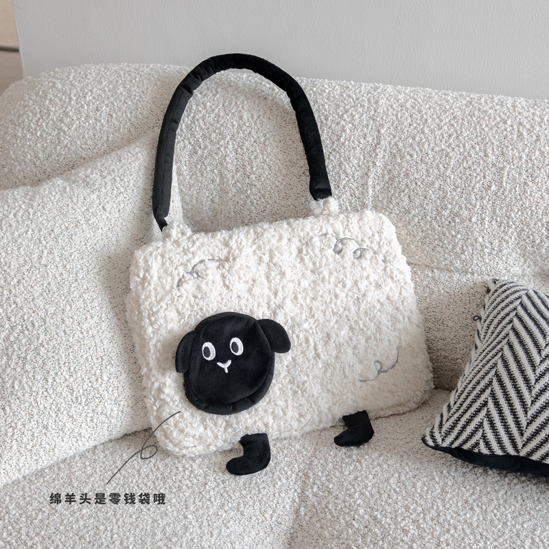 August 8Th in the World丨Original Sheep Computer Bag, Cute Lambswool Single-Shoulder Shockproof Protective iPad Notebook Storage Bag, Handheld Lambswool Tutoring Notebook Storage Bag for Students