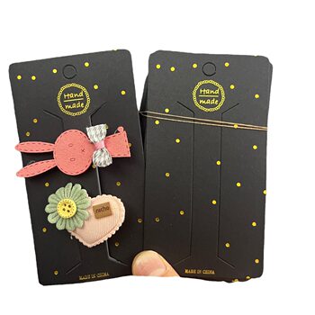 Kp808 All-Black Hairpin Packaging Card with Gold Stamping and Star Pattern, Rectangular Hair Accessory with Copper Coin Tag
