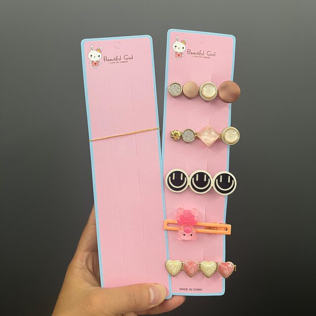 Kp1019 Five-Slot Bunny Hair Clip with Packaging for Street Vendors, Card Holder, Hair Accessory Tag, Cardboard Card Head