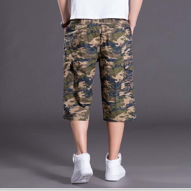 Mùa hè ngụy trang quần cắt quần nam trung niên cotton bãi biển kích thước lớn quần short thể thao lỏng quần dụng cụ quần mỏng quần jogger nam