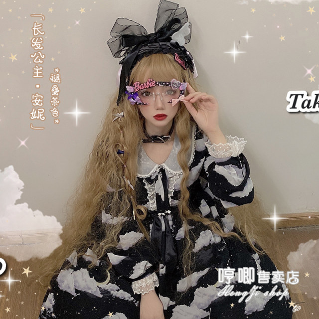 Hum Lolita Instant Noodles Curly Rapunzel + Anne Lolita ໃຫຍ່ Wavy Long Curly Hair Wedding Wig