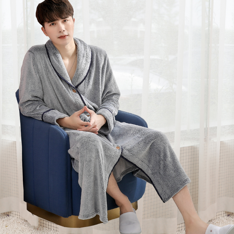 Men's sleepwear autumn and winter gats extra-size Coral Suede Sleeping Robe for men Youth Thickened Bathrobe for a large size 260 catty