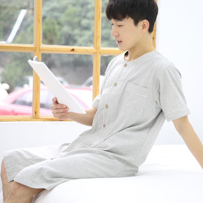 Sloth integrated sleeping clothing pure cotton male summer plus cotton cotton yarn sleeping dress thin with water suction speed dry bathrobe full cotton male