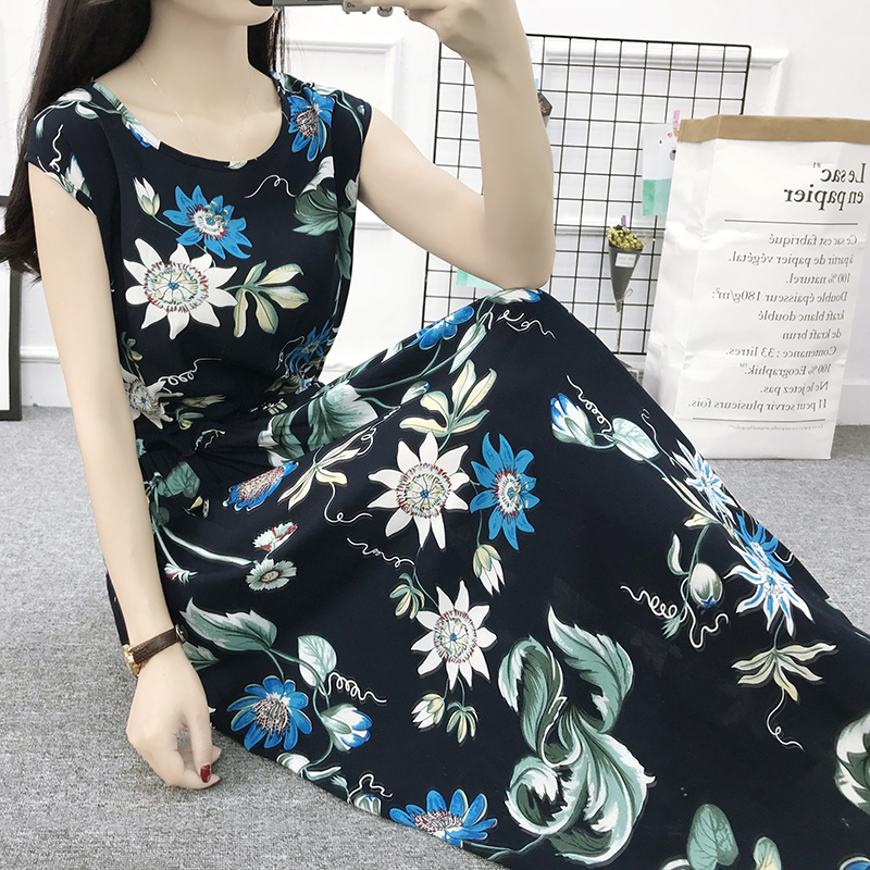 Mùa hè cotton silk dress vest dress hoa nữ bãi biển váy kỳ nghỉ bên bờ biển bohemian cotton silk dress