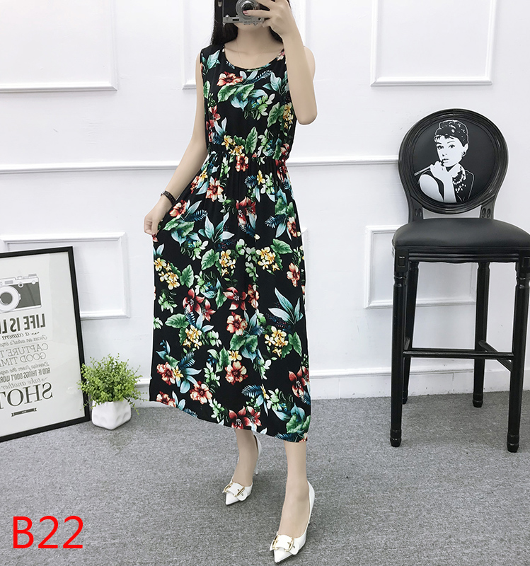 Mùa hè cotton silk dress vest dress hoa nữ bãi biển váy kỳ nghỉ bên bờ biển bohemian cotton silk dress