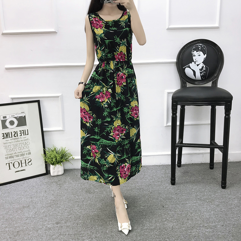 Mùa hè cotton silk dress vest dress hoa nữ bãi biển váy kỳ nghỉ bên bờ biển bohemian cotton silk dress