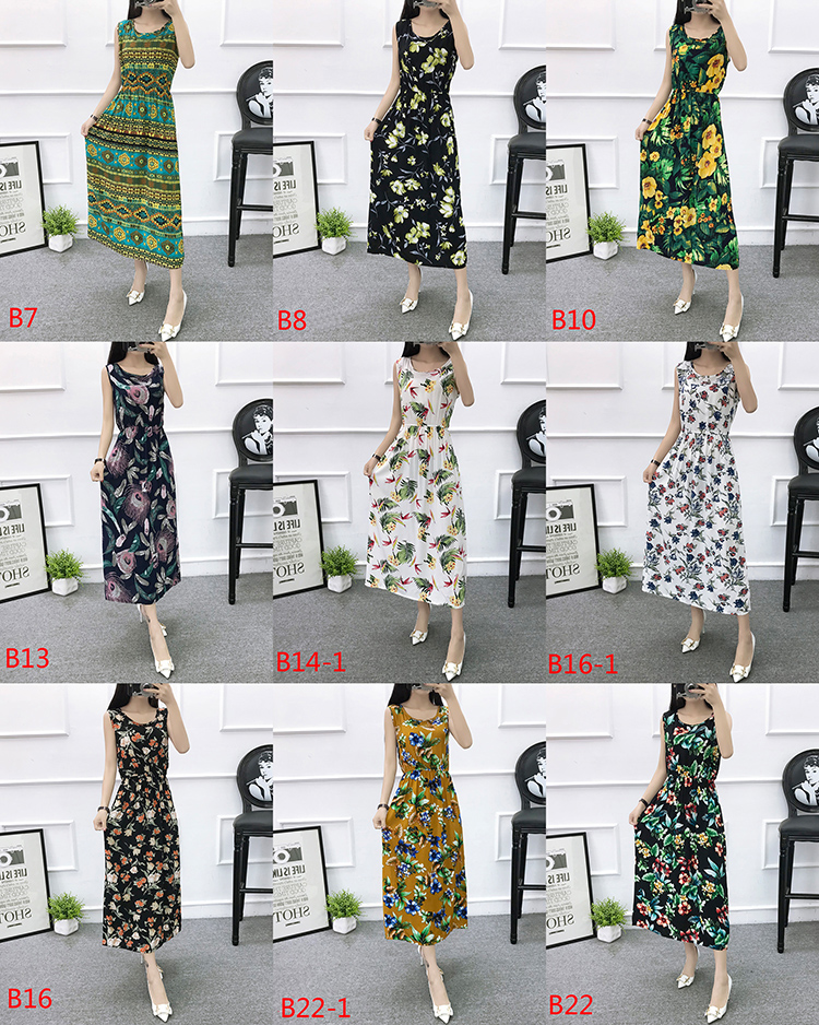 Mùa hè cotton silk dress vest dress hoa nữ bãi biển váy kỳ nghỉ bên bờ biển bohemian cotton silk dress