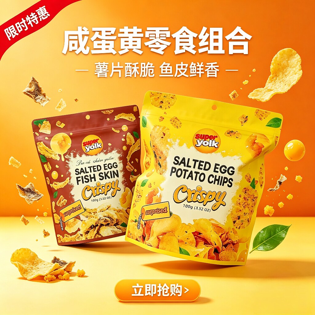 咸蛋黄鱼皮和薯片