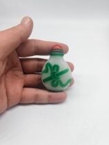 In stock bean green and white set colored glass practical snuff bottle hand-carved dark Eight Immortals imitation Qing Dynasty antique small gift