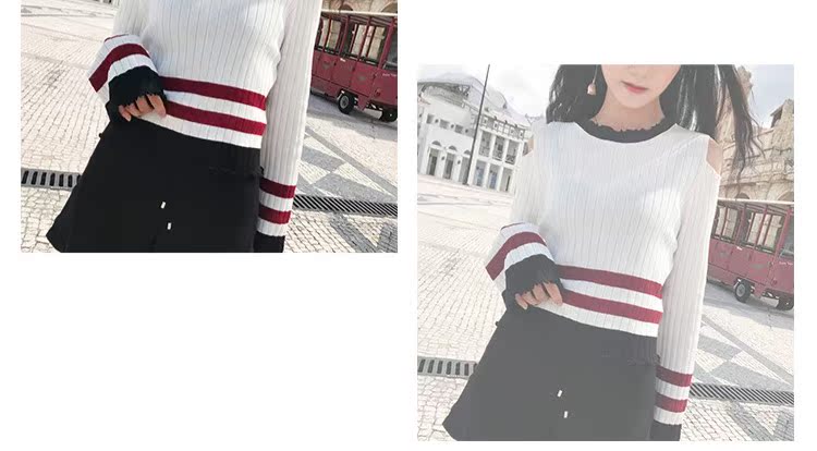 Phụ nữ mùa thu 2018 mới thon gọn tay áo len mỏng tay áo sọc dài tay áo lệch vai áo len mỏng nữ cardigan nữ