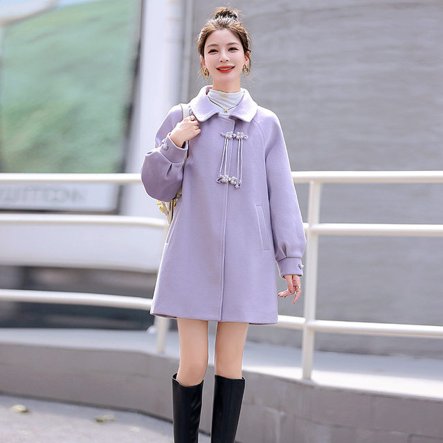 Pan-button cashmere coat for women 2023 ແບບຈີນແບບໃຫມ່ ການອອກແບບຂະຫນາດນ້ອຍກາງຍາວ cape wool coat ລະດູຫນາວ