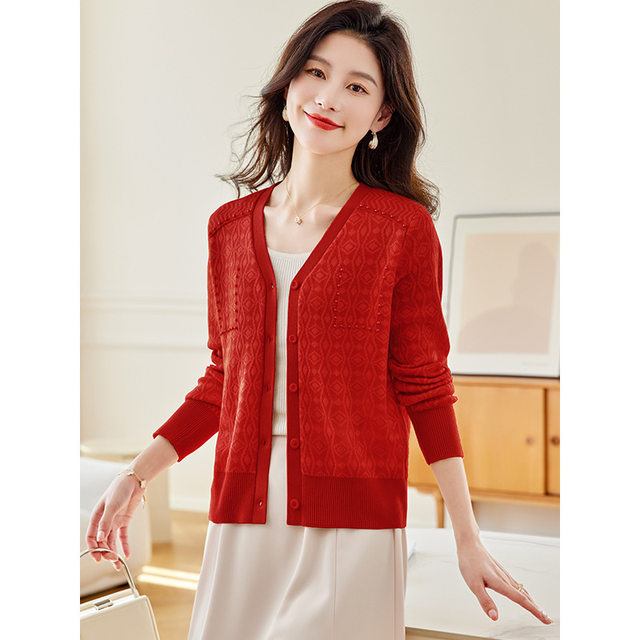 ພາກຮຽນ spring ຂະຫນາດນ້ອຍໃຫມ່ knitted cardigan ແມ່ຍິງເຄື່ອງນຸ່ງຫົ່ມພາກຮຽນ spring ສັ້ນ 2024 ຮູບແບບໃຫມ່ sweater jacket ບາງໆພາກຮຽນ spring ແລະດູໃບໄມ້ລົ່ນ