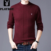 Playboy mùa thu và mùa đông nam cashmere áo len ấm áp áo len jacquard sọc dọc cổ thanh niên - Áo len áo thun nam cao cấp