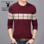 Playboy Men Áo sọc đỏ cardigan mỏng cashmere Áo sơ mi cổ lọ rộng trẻ trung áo oversize nam