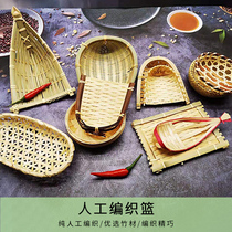 Hand-painted bamboo woven plate Japanese and Korean sushi cooking platter round plate all kinds of woven bamboo basket sushi plate snack plate