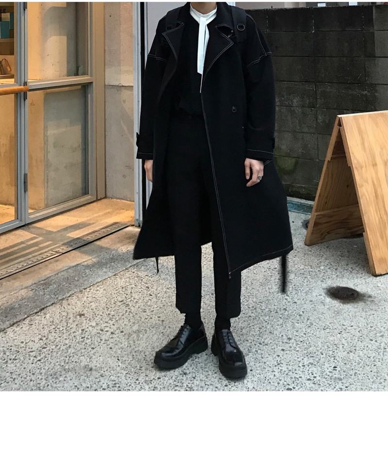 Ins siêu lửa mùa thu đoạn dài trên đầu gối chic những người yêu thích áo gió ve áo áo khoác nam giới và phụ nữ với cùng một đoạn lỏng màu đen là mỏng áo khoác nữ