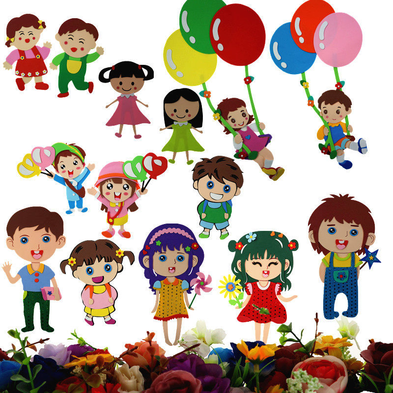 Kindergarten Trim Solid Wall Sticker Foam Katong People Things Classroom Corridor Environment Placement Materials Black Board Newspaper Sticker