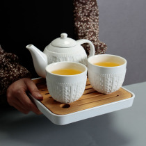 Kung Fu tea ceramic household hotel restaurant Hotel white Japanese relief exquisite small tea set gift