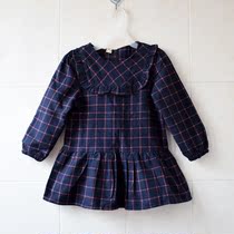 Korean girl dress baby cotton plaid long sleeve foreign air ruffle princess skirt casual spring and autumn childrens clothing