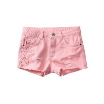 Foreign trade girl baby foreign-style cotton embroidery flower hole Burr tide denim shorts casual shorts hot pants summer