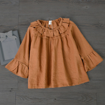 2-7 years old Foreign trade childrens clothing girls spring and autumn long sleeves ruffled pullovers undershirt top cotton linen shirt doll shirt