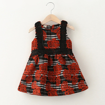 1-5 years old Korean version of childrens clothing girls lace flower plaid dress dress princess skirt spring and autumn winter
