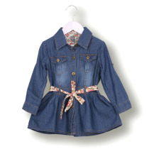 Foreign trade childrens clothing girls childrens baby pure cotton long sleeves floral belt denim skirt shirt skirt dress spring and autumn