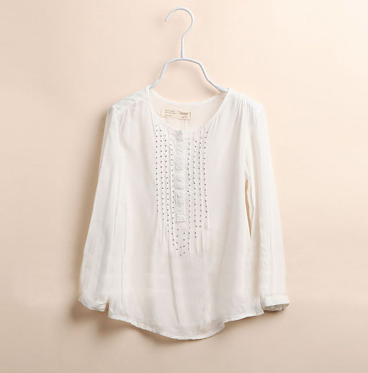 Full foreign trade Z children's clothing girl pure cotton bright spot long sleeved white shirt shirt shirt spring and autumn exchange