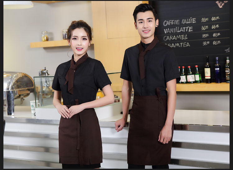 Bánh trà quán cà phê bồi bàn quần yếm dài tay khách sạn mùa đông nhà hàng tây nữ đồng phục dài tay phù hợp áo khoác kaki nam