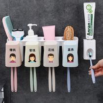 Net red bathroom toothbrush toothpaste rack non-perforated wall-mounted toilet wall-mounted toilet wall-type mouthwash brush cup set