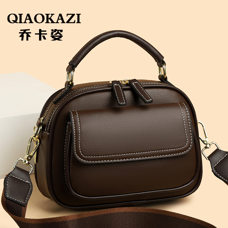Genuine Leather Women's Crossbody Bag, 2025 New Model Small Round Bag, Handbag, Shoulder Bag, Soft Leather Cowhide, Versatile
